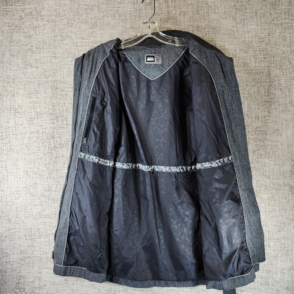 REI E1 Elements Detachable Hood Trench Coat Womens M Gray Rain Jacket Belted - Picture 12 of 14
